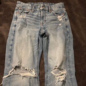 American Eagle Outfitters Women's Light Blue Distressed Skinny Jeans